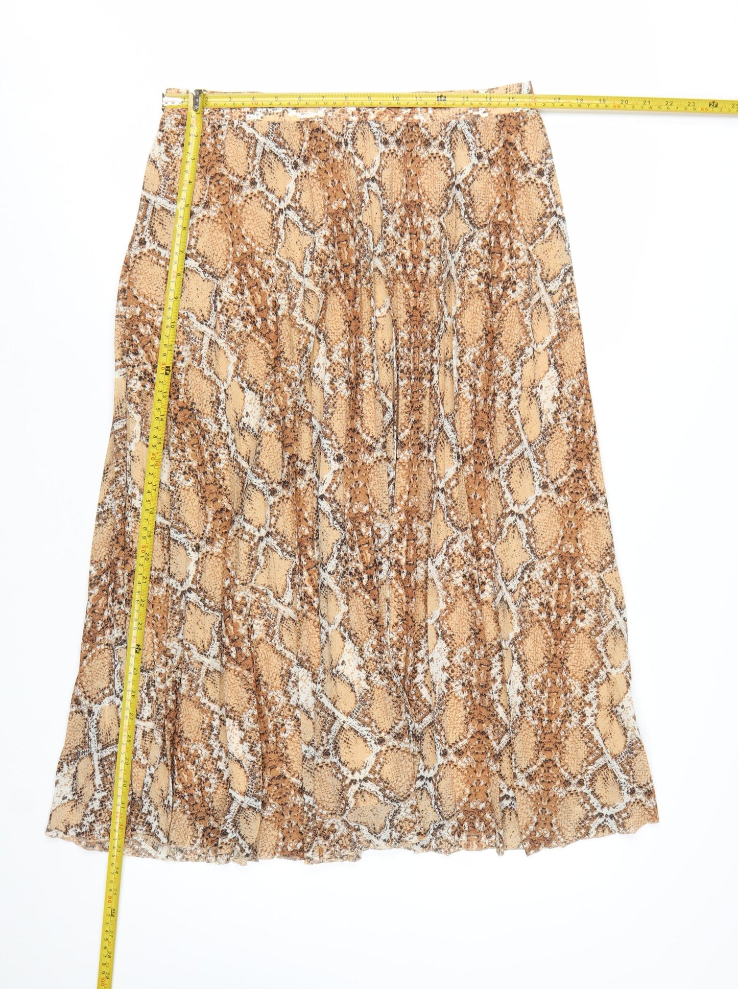 Marks and Spencer Women Brown Animal Print Pleated Midi Skirt Size 14
