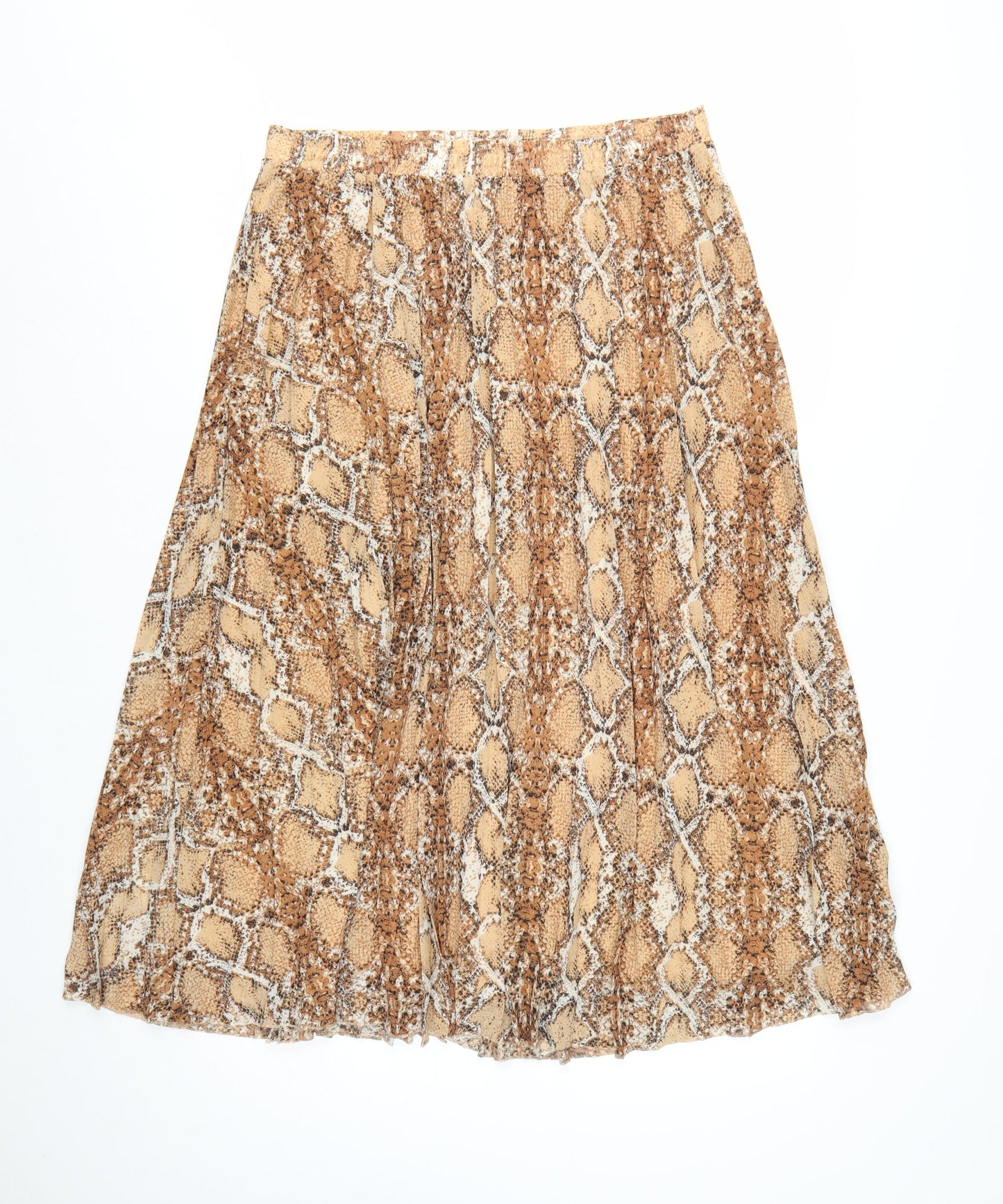 Marks and Spencer Women Brown Animal Print Pleated Midi Skirt Size 14