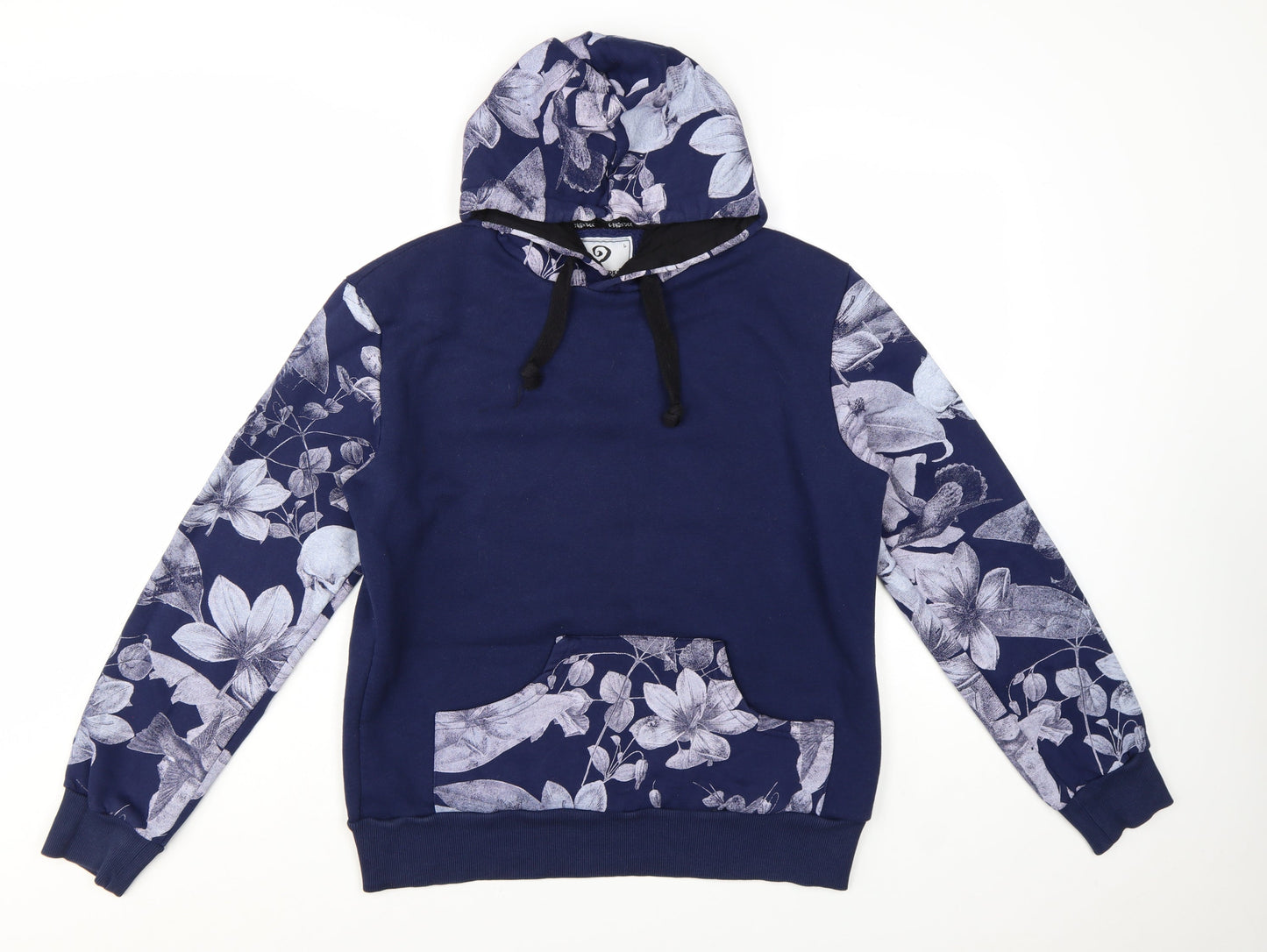 S-Ponder Womens Blue Floral Print Pullover Hoodie Size L