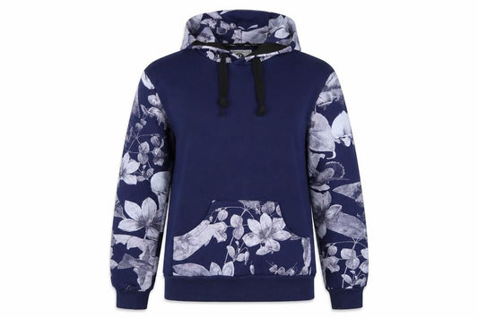 S-Ponder Womens Blue Floral Print Pullover Hoodie Size L