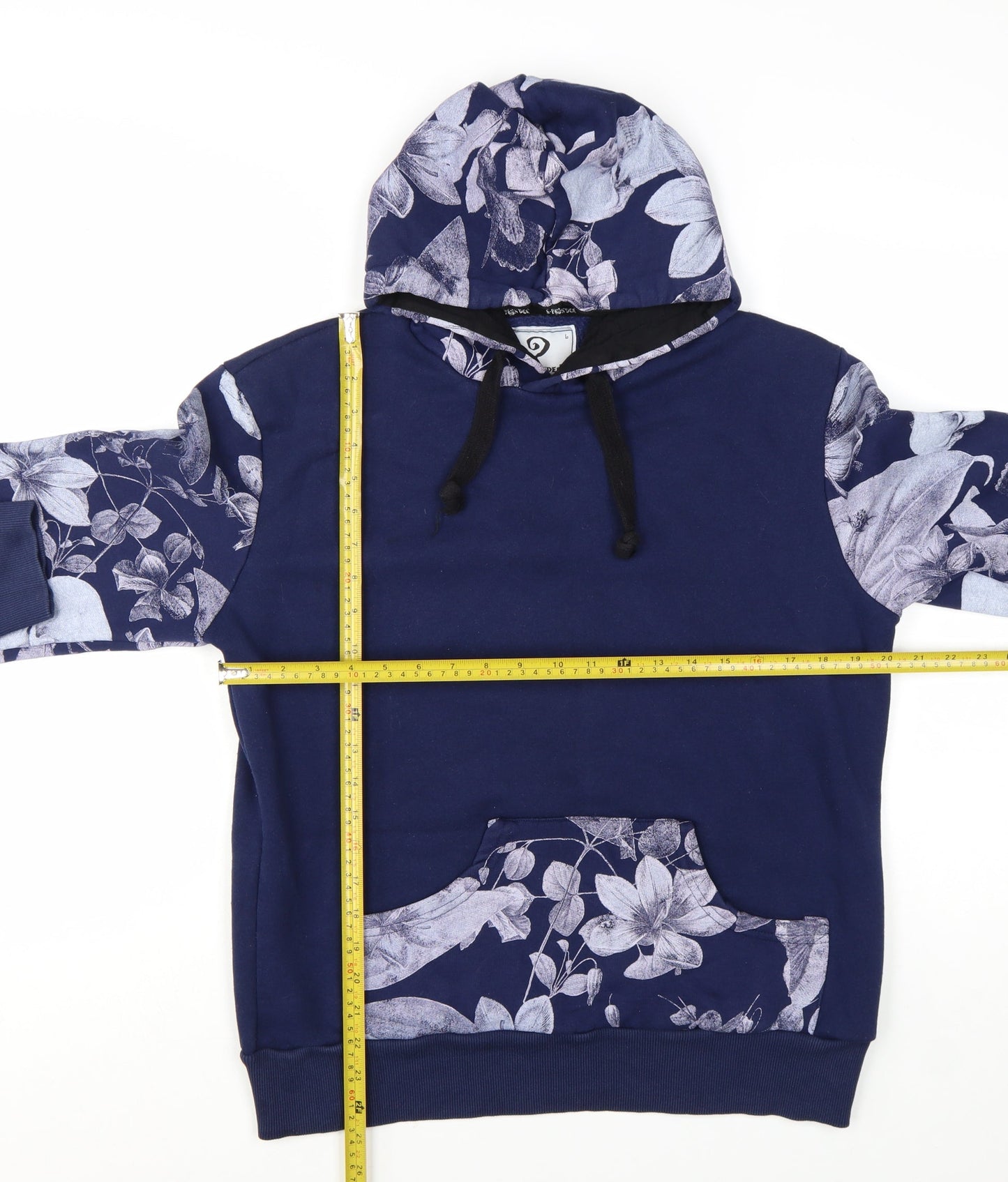 S-Ponder Womens Blue Floral Print Pullover Hoodie Size L