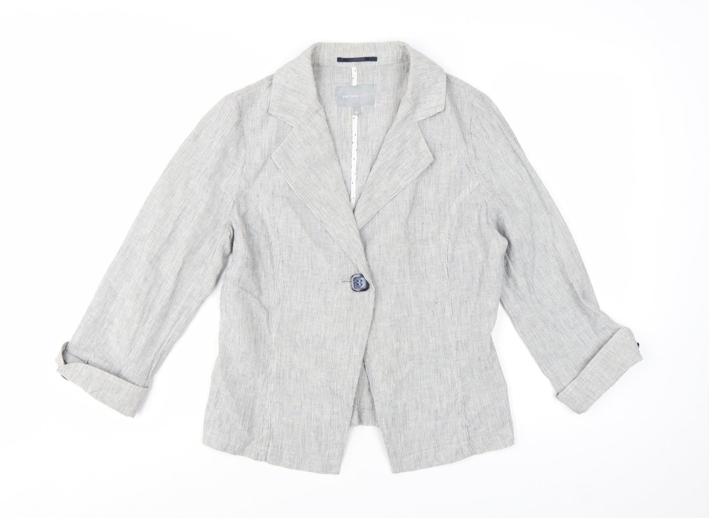 Marks and Spencer Per Una Women’s Grey Pinstripe Linen Blend Blazer Size 10