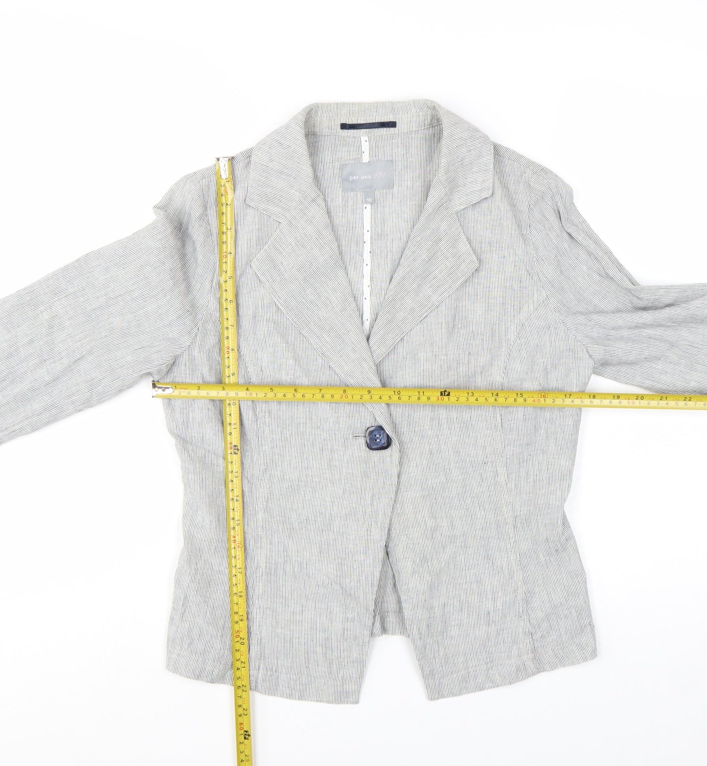 Marks and Spencer Per Una Women’s Grey Pinstripe Linen Blend Blazer Size 10