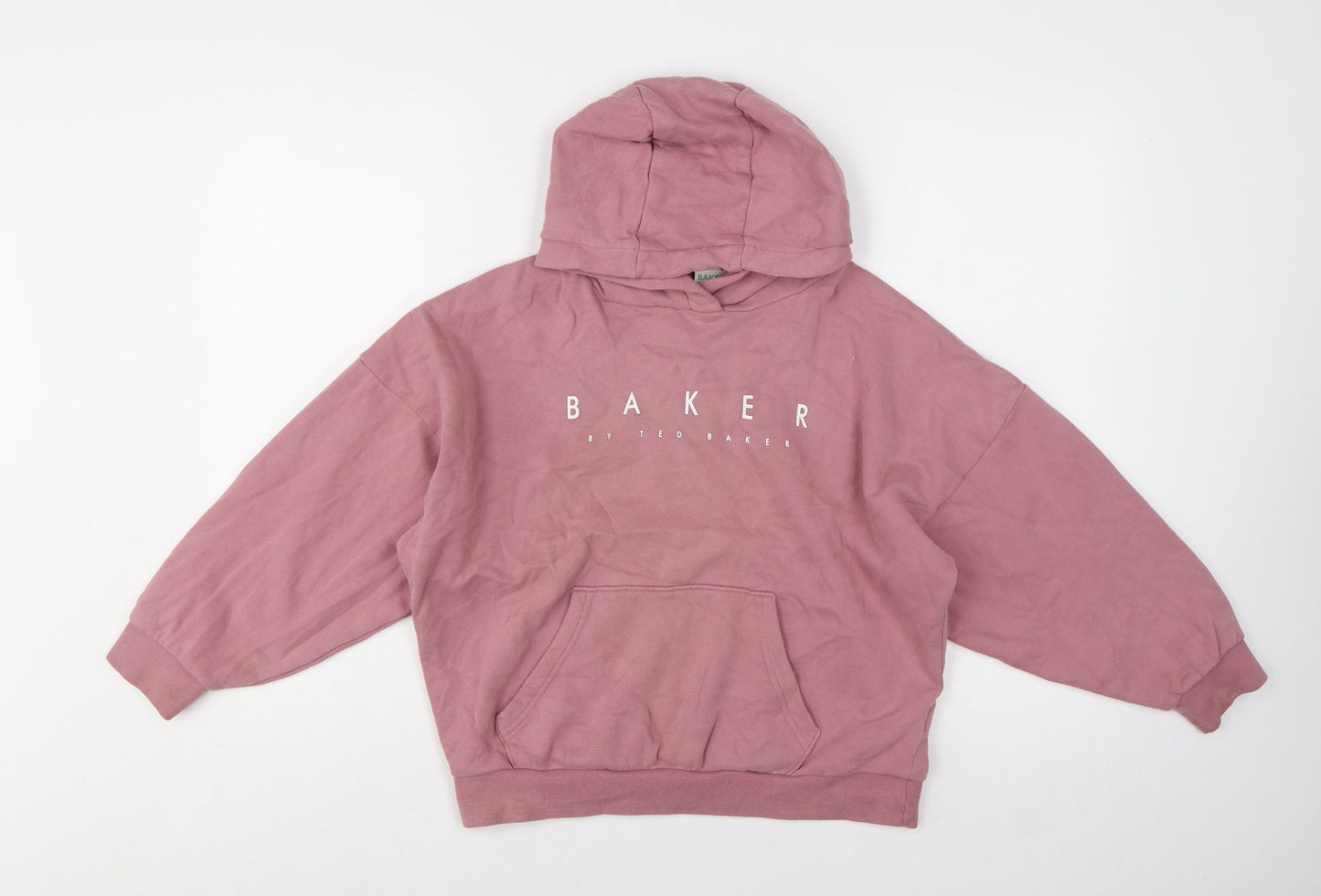 Ted Baker Girls Pink Pullover Logo Hoodie 10 Years Cotton Blend