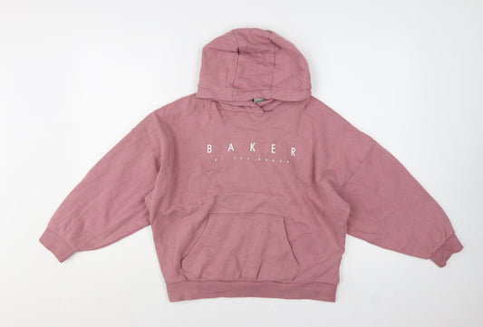 Ted Baker Girls Pink Pullover Logo Hoodie 10 Years Cotton Blend