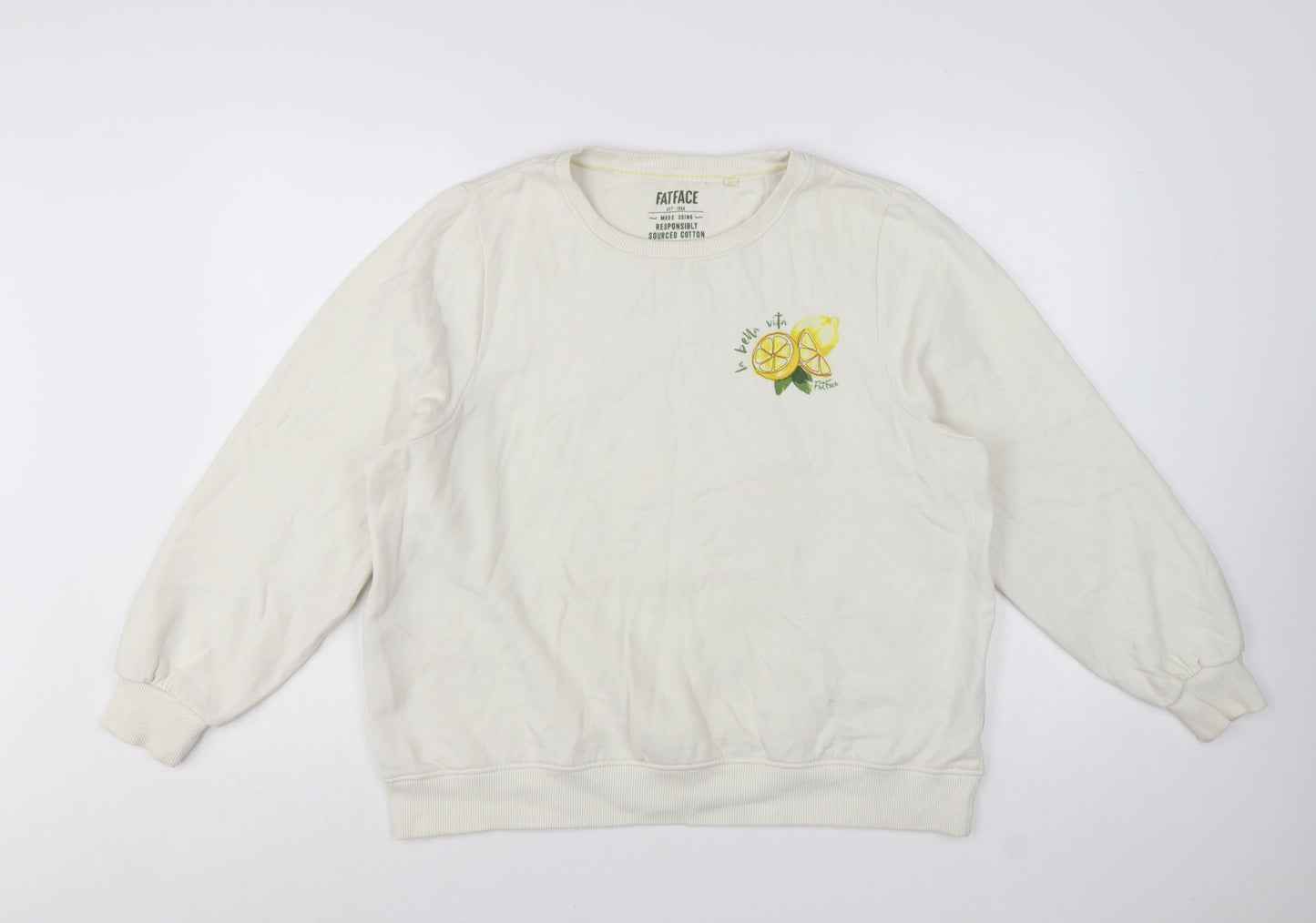 FatFace Women White Lemon Print Pullover Sweatshirt UK 16