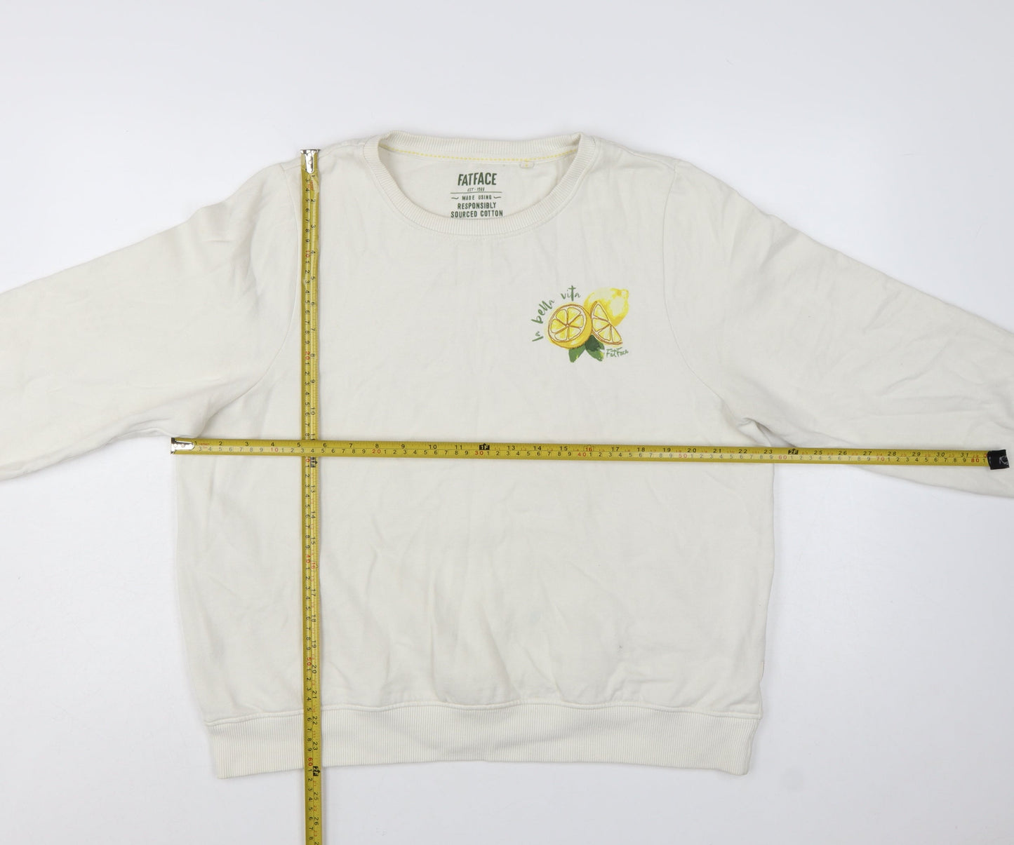 FatFace Women White Lemon Print Pullover Sweatshirt UK 16