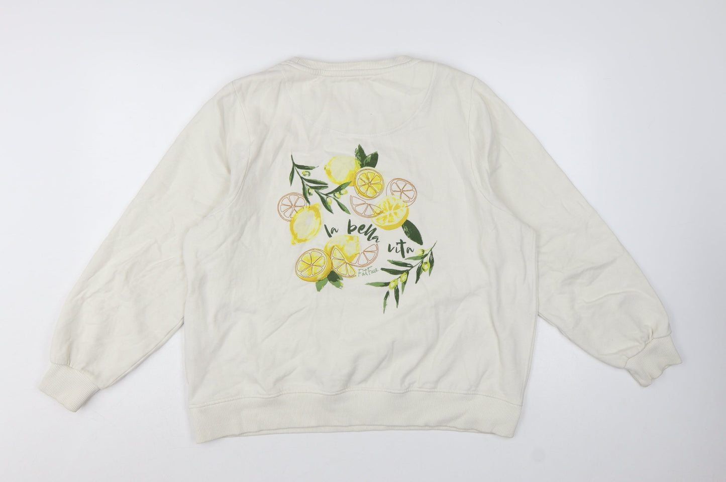 FatFace Women White Lemon Print Pullover Sweatshirt UK 16