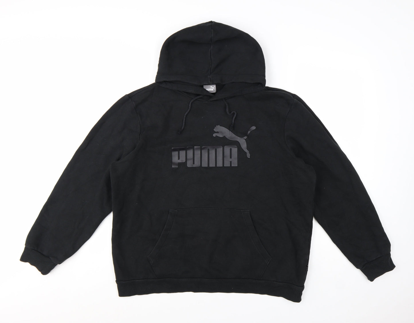 Puma Women's Black Pullover Hoodie L Cotton Blend Logo Sweatshirt