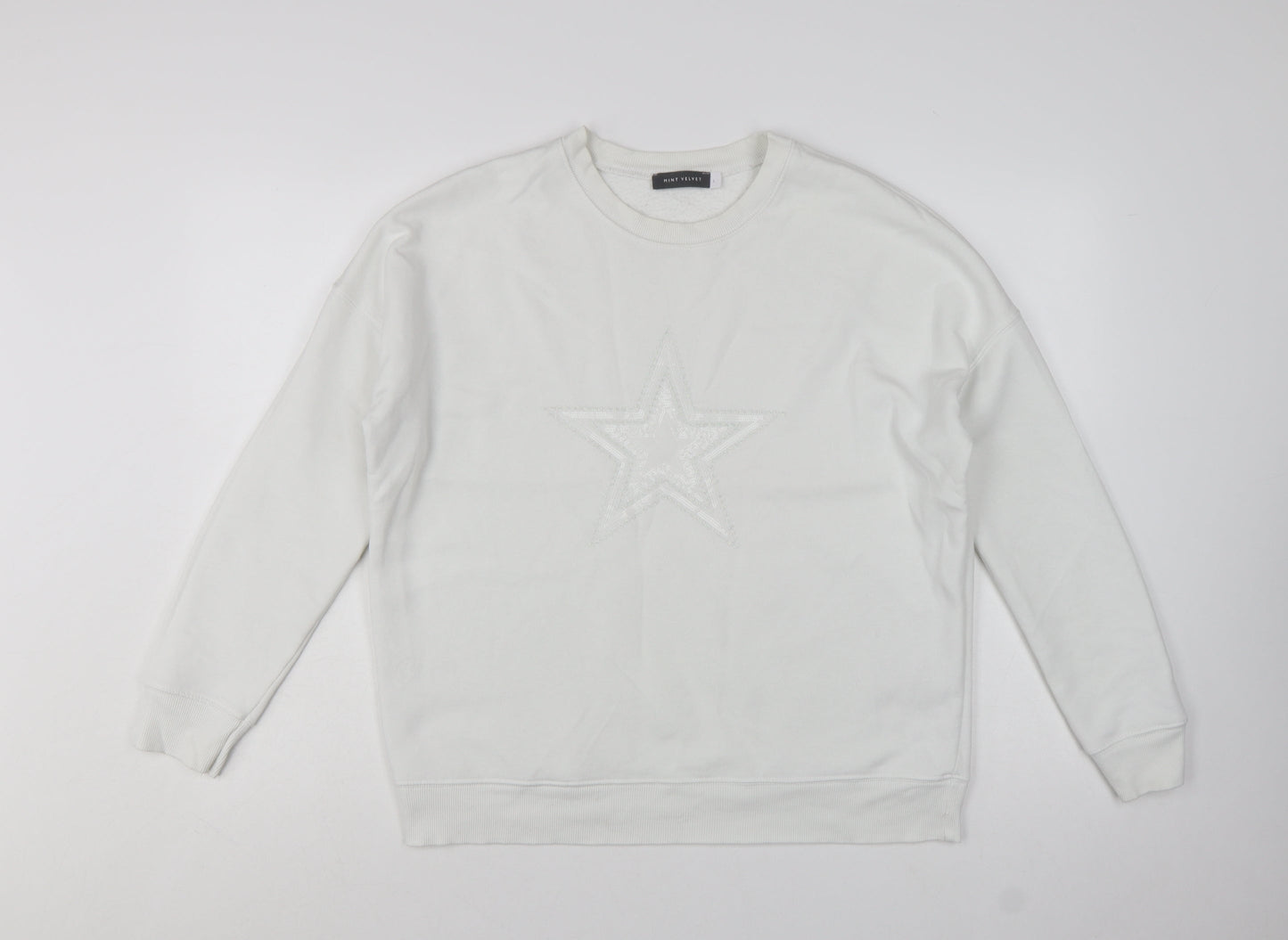 Mint Velvet Women White Cotton Blend Star Embellished Sweatshirt L
