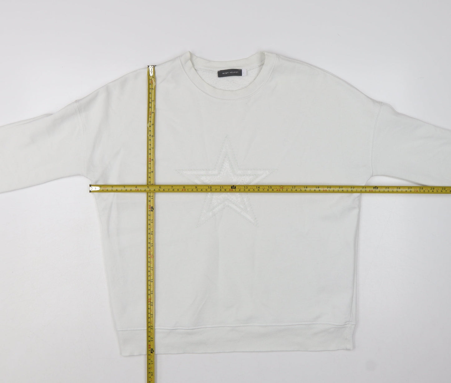 Mint Velvet Women White Cotton Blend Star Embellished Sweatshirt L
