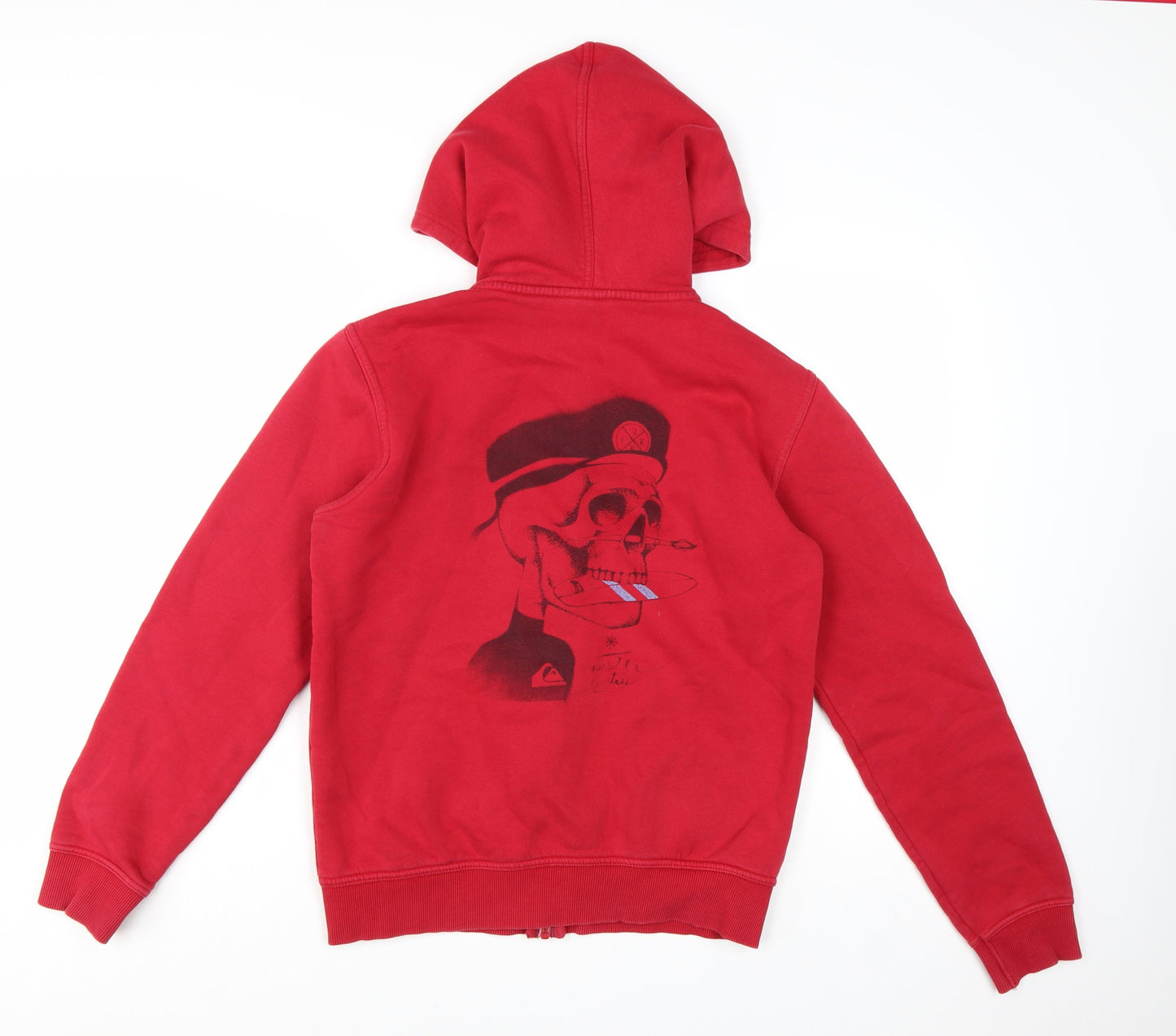 Quiksilver Teens Red Full Zip Hoodie Graphic Skull 16 Regular Fit