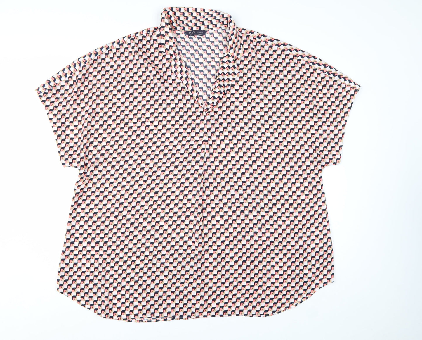 Marks and Spencer Women's Multicoloured Geometric Collared Blouse Size 20