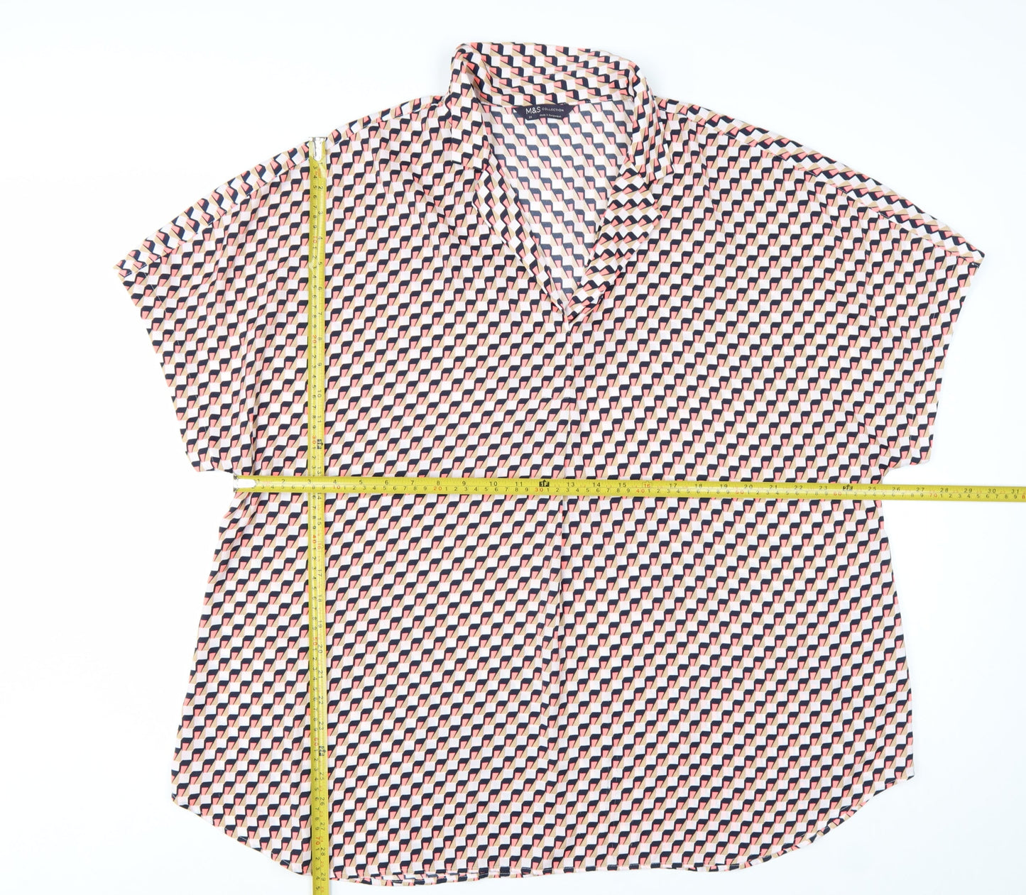 Marks and Spencer Women's Multicoloured Geometric Collared Blouse Size 20