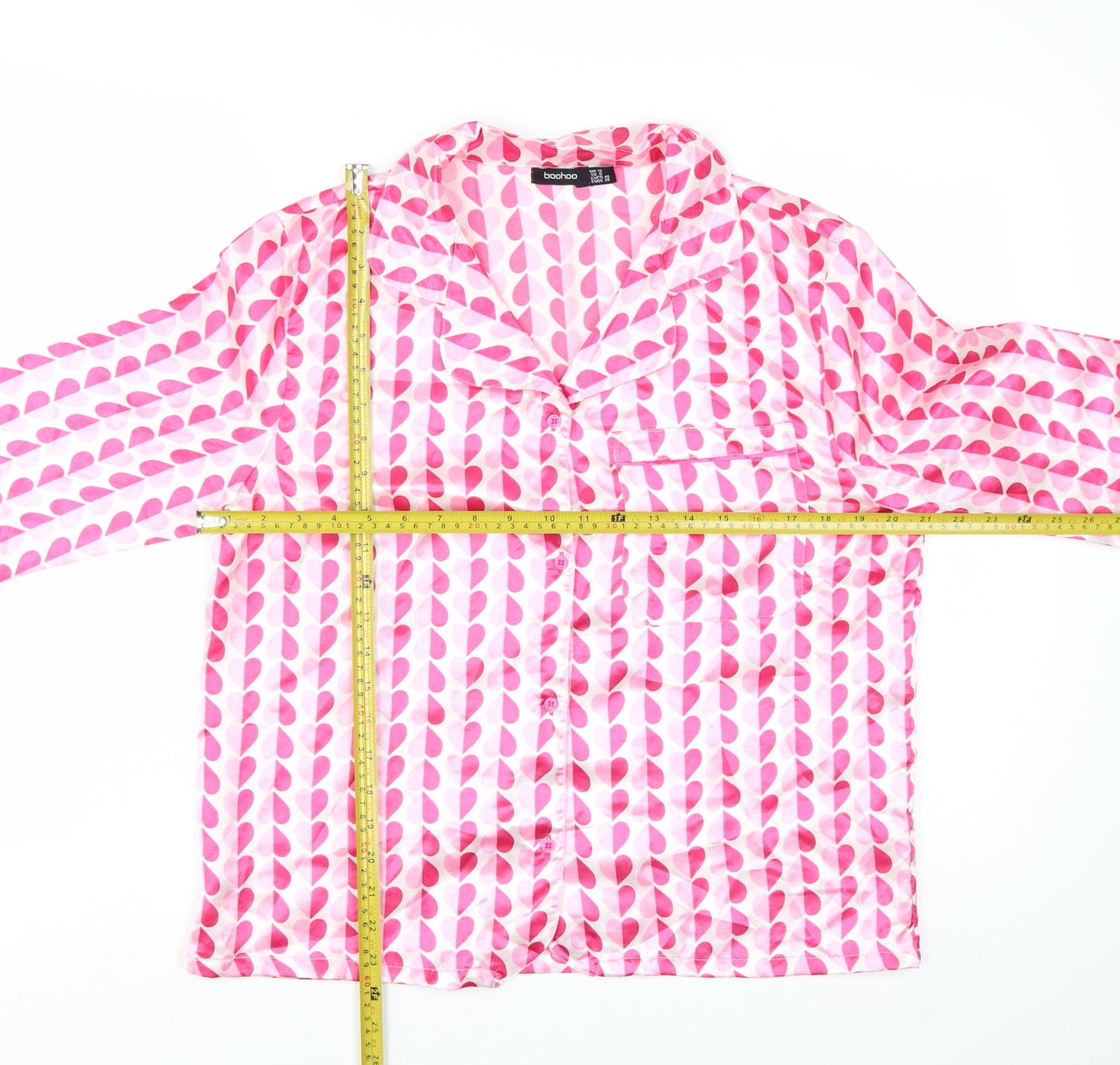 Boohoo Womens Pink Geometric Satin Pyjama Shirt Top UK 12