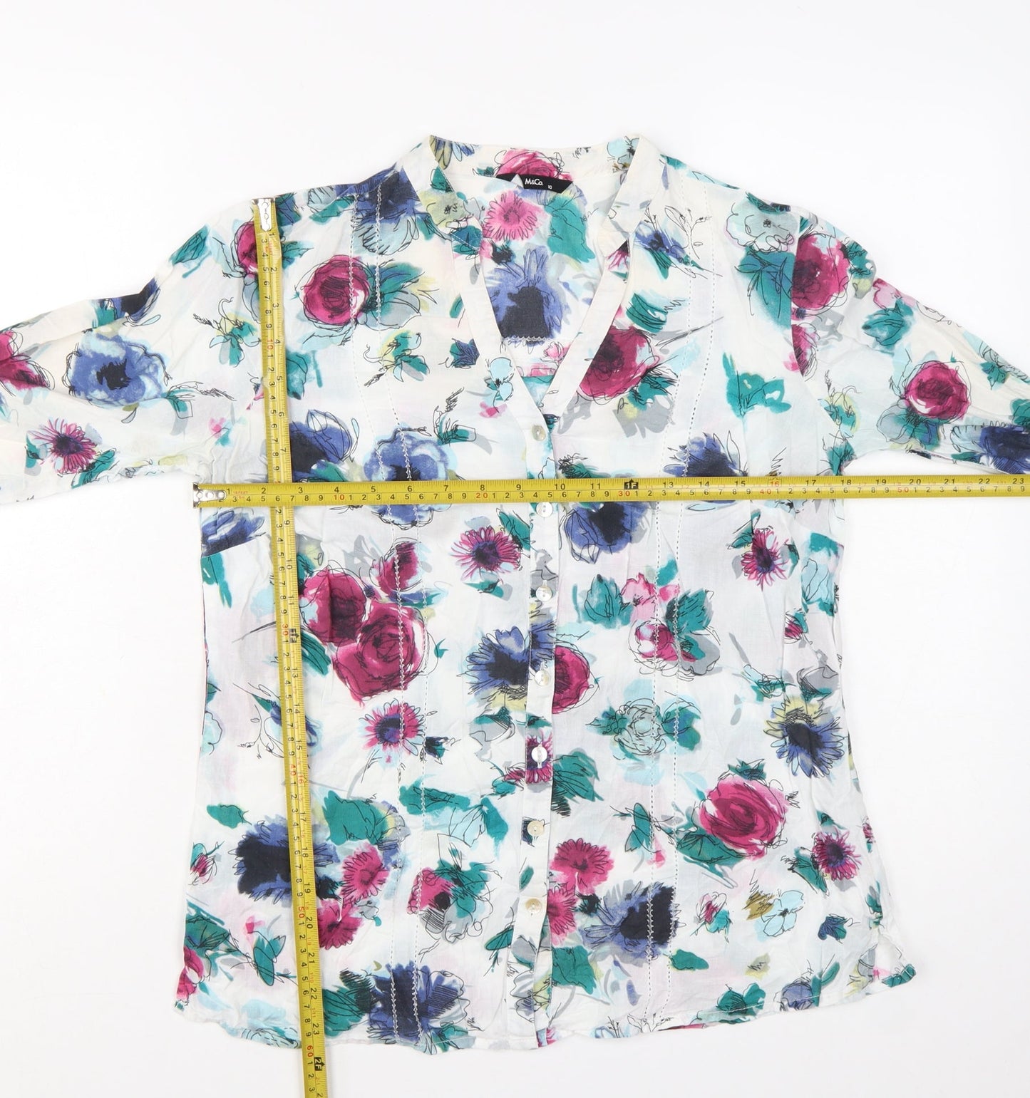M&Co Women's Multicoloured Floral Cotton Blouse Size 10