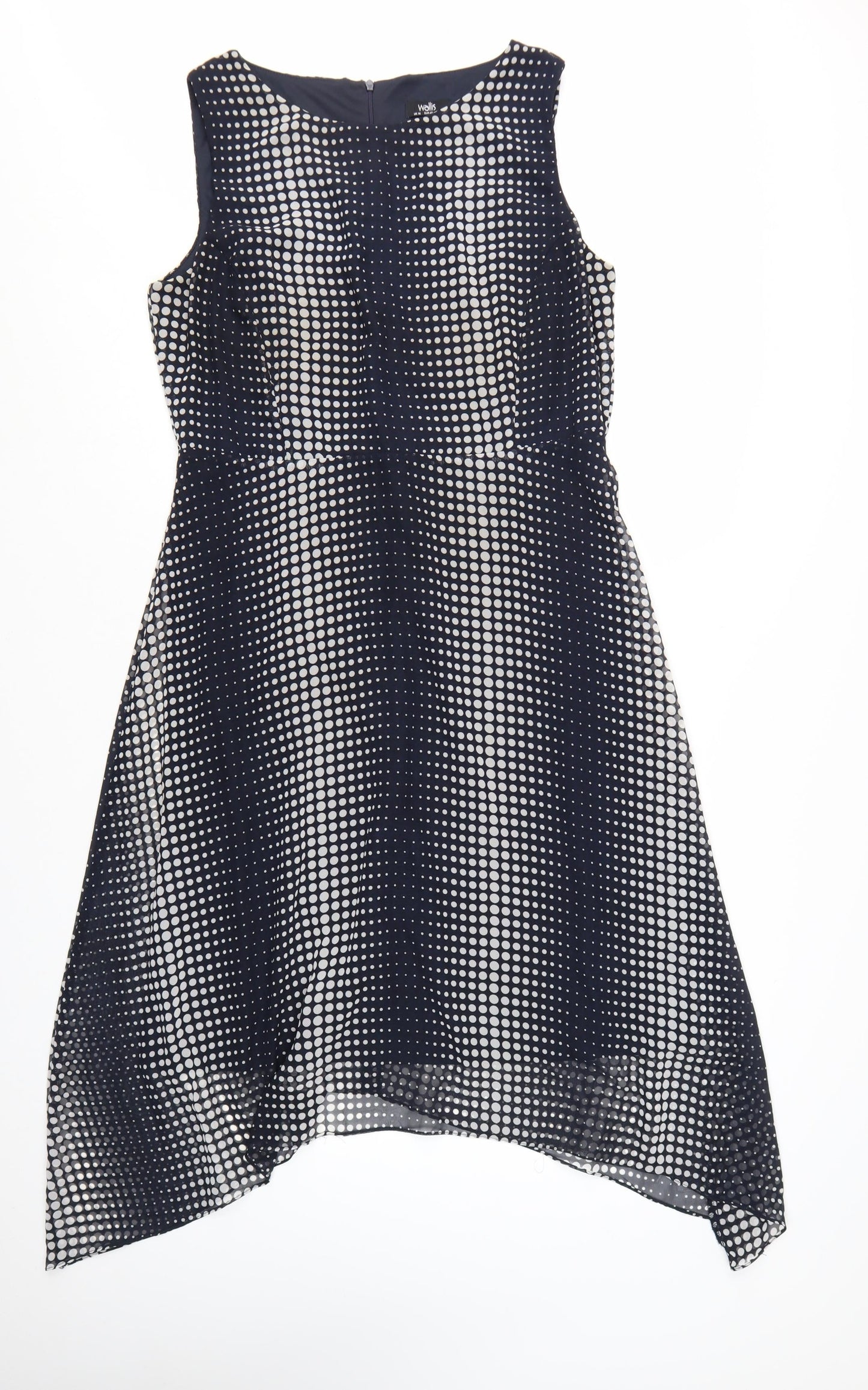 Wallis Women Blue Polka Dot Hi-Low A-Line Dress Size 14