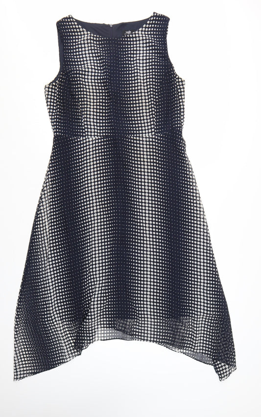 Wallis Women Blue Polka Dot Hi-Low A-Line Dress Size 14