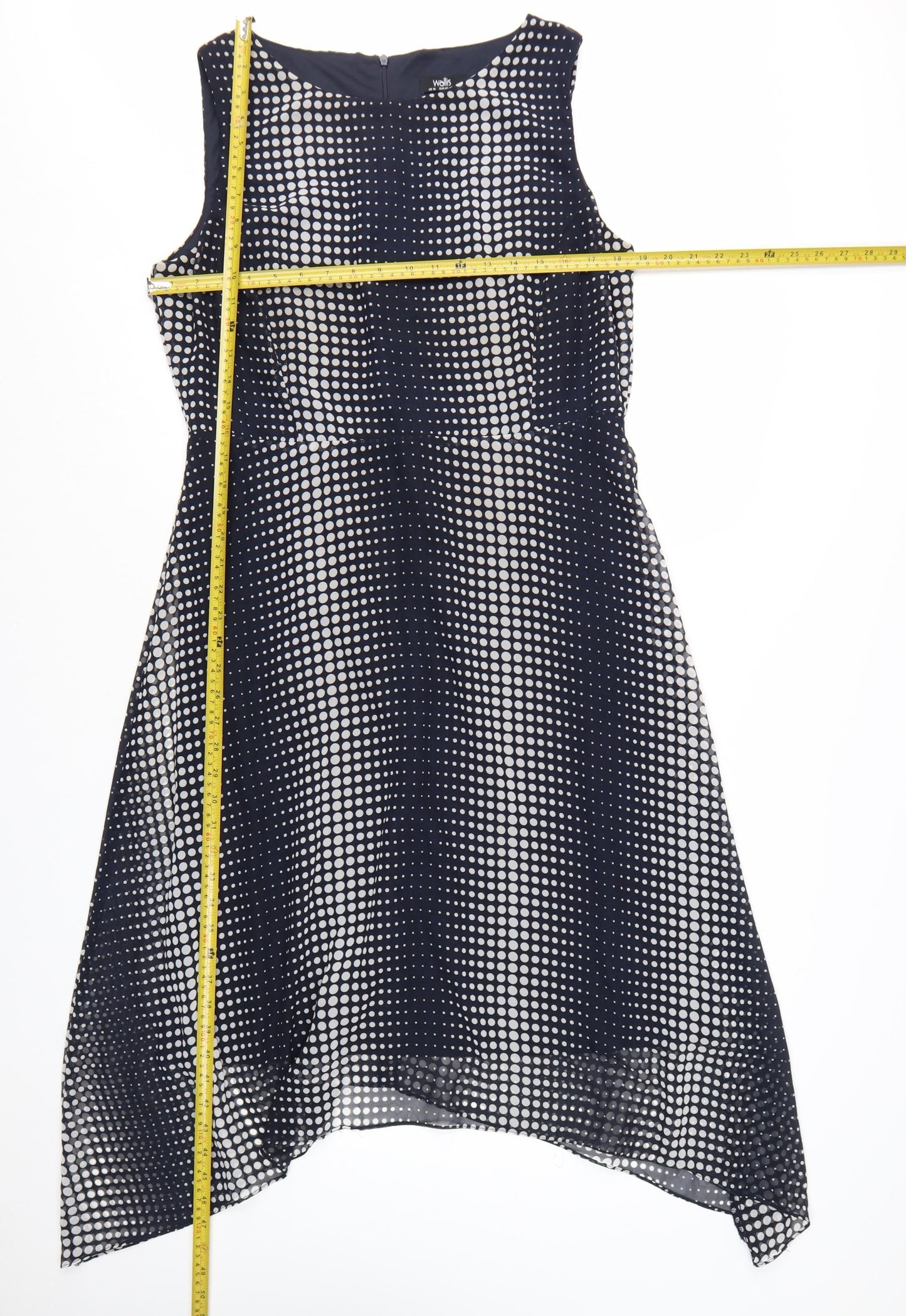 Wallis Women Blue Polka Dot Hi-Low A-Line Dress Size 14