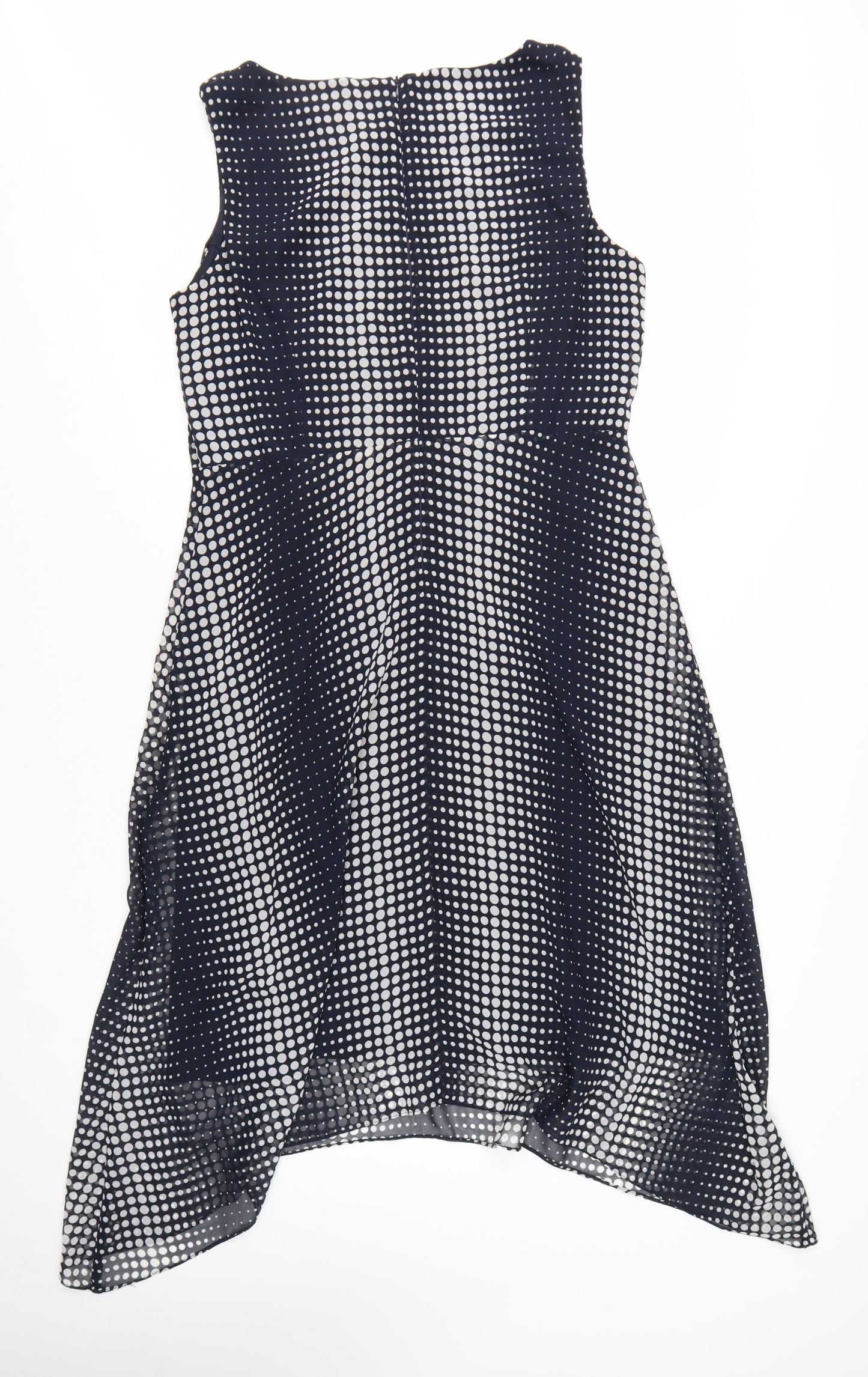 Wallis Women Blue Polka Dot Hi-Low A-Line Dress Size 14