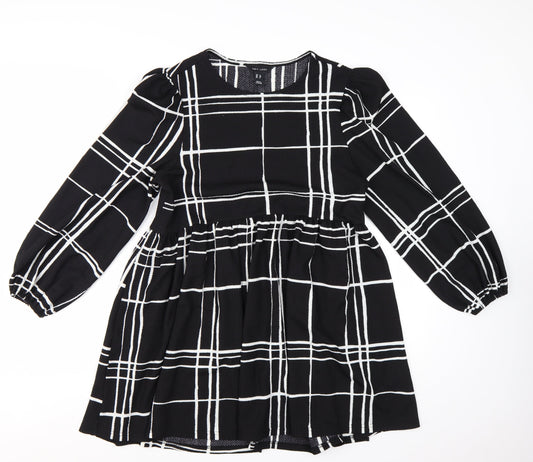 New Look Women Black Check Long Sleeve A-Line Dress Size 12