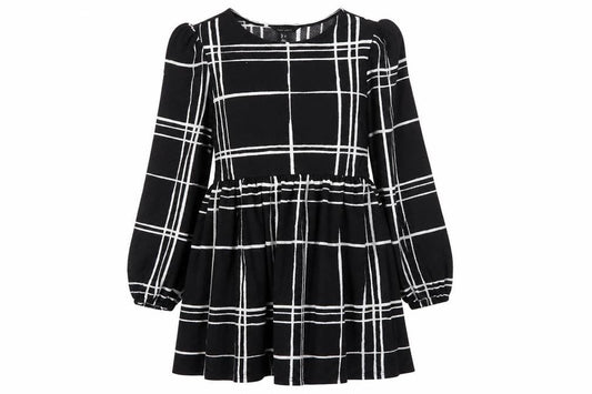 New Look Women Black Check Long Sleeve A-Line Dress Size 12