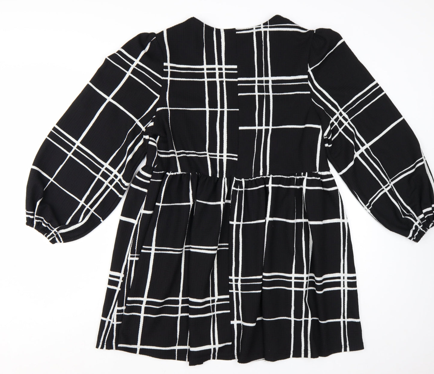 New Look Women Black Check Long Sleeve A-Line Dress Size 12