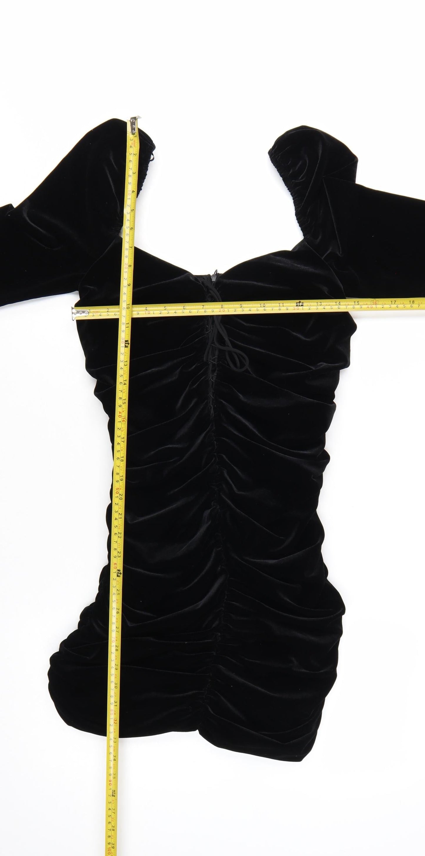 Zara Women Black Velvet Ruched Bodycon Mini Dress Size 12