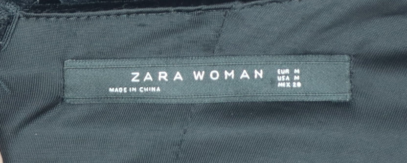 Zara Women Black Velvet Ruched Bodycon Mini Dress Size 12