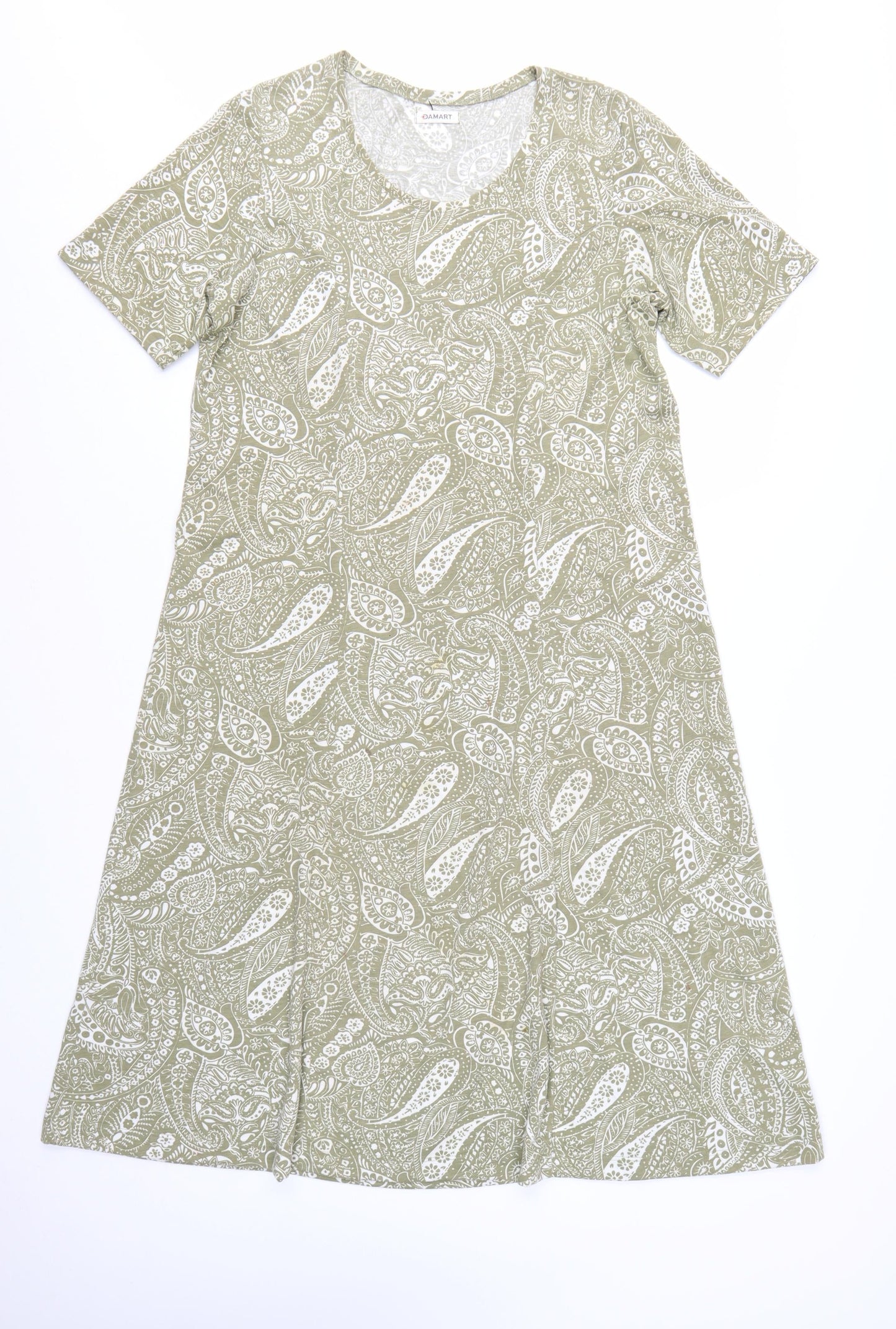 Damart Women's Green Paisley A-Line Knee Length Cotton Dress Size 16