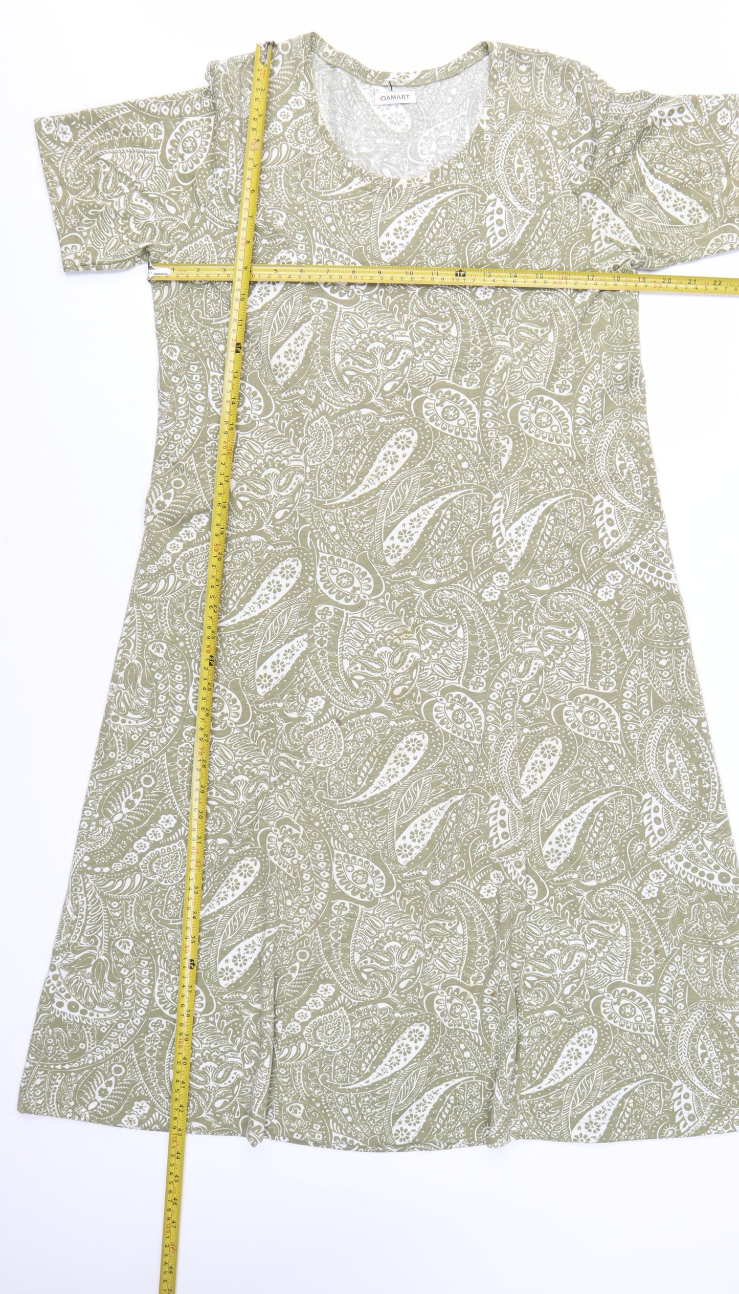 Damart Women's Green Paisley A-Line Knee Length Cotton Dress Size 16