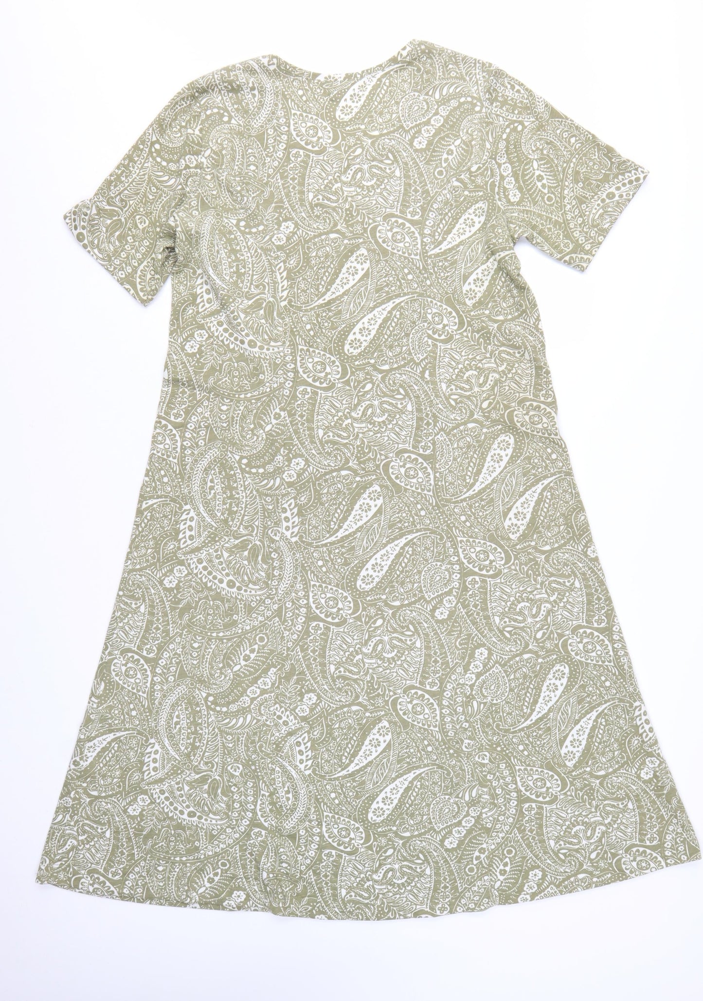 Damart Women's Green Paisley A-Line Knee Length Cotton Dress Size 16