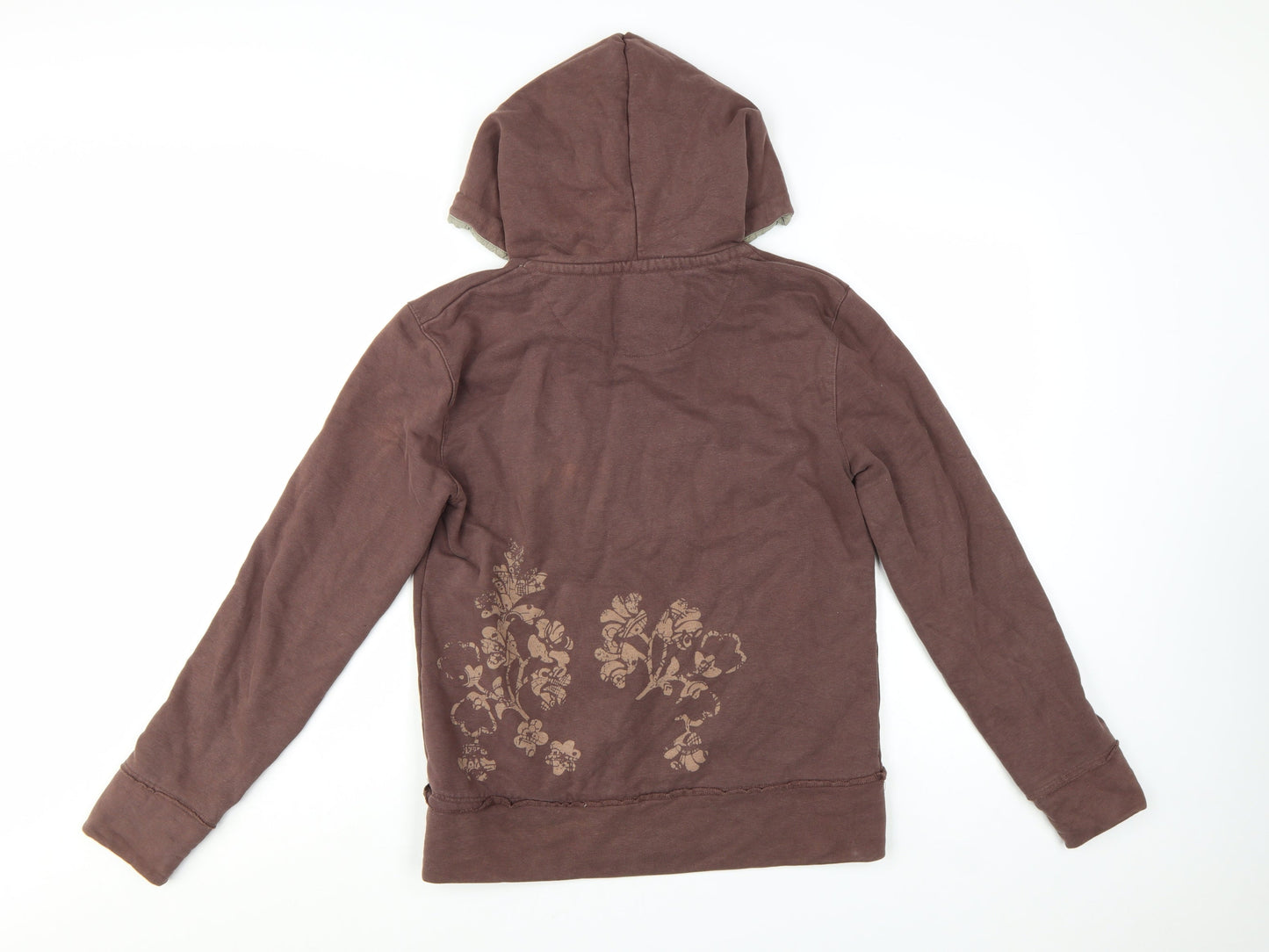 Fat Face Womens Brown Floral Pullover Hoodie Size 10 Cotton Blend