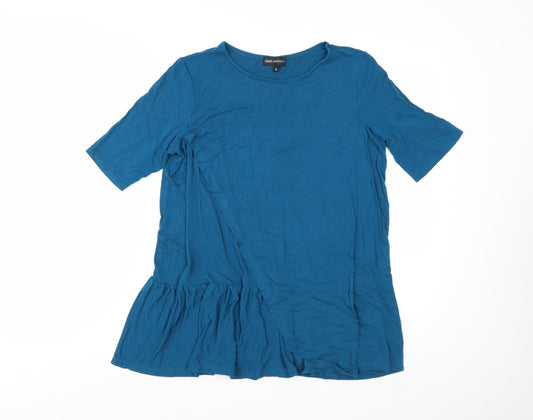 Preloved Next Women Blue Tunic T-Shirt Size 12 Short Sleeve Ruffle Hem - Front