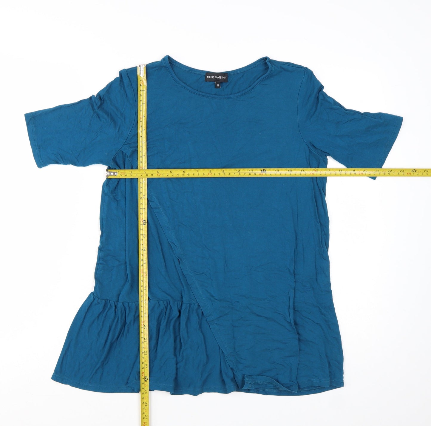 Next Women Blue Tunic T-Shirt Size 12 Short Sleeve Ruffle Hem