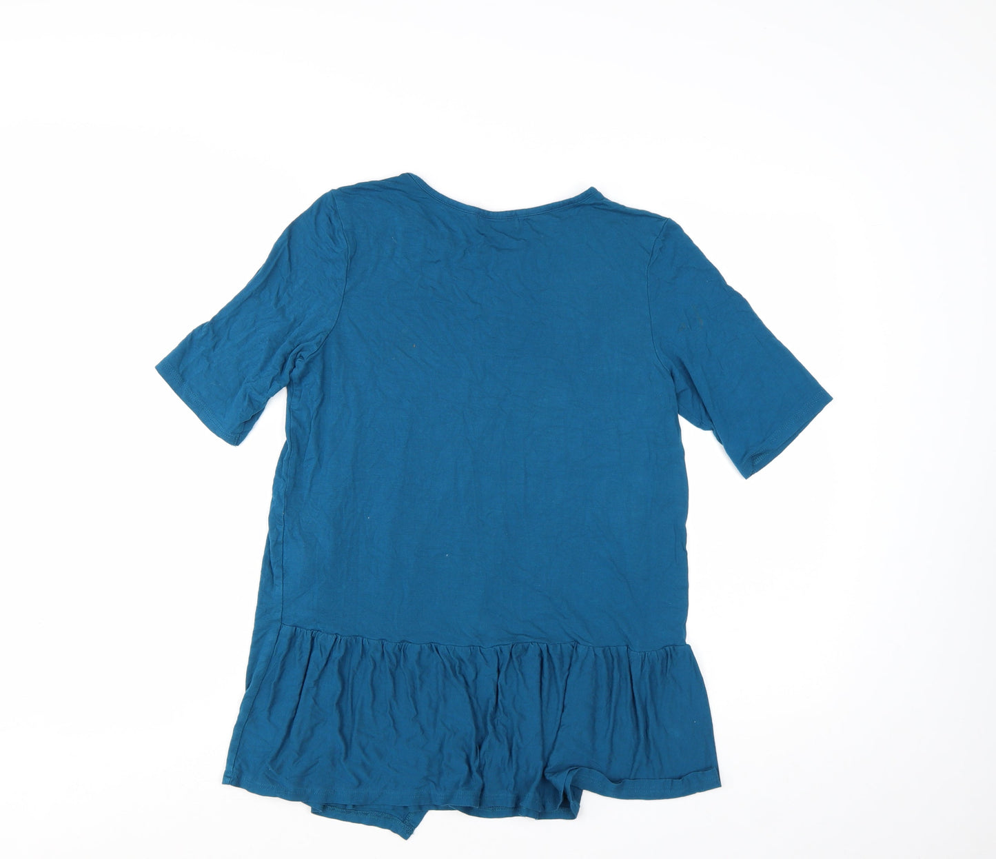 Next Women Blue Tunic T-Shirt Size 12 Short Sleeve Ruffle Hem