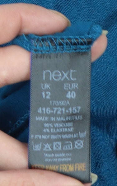 Next Women Blue Tunic T-Shirt Size 12 Short Sleeve Ruffle Hem