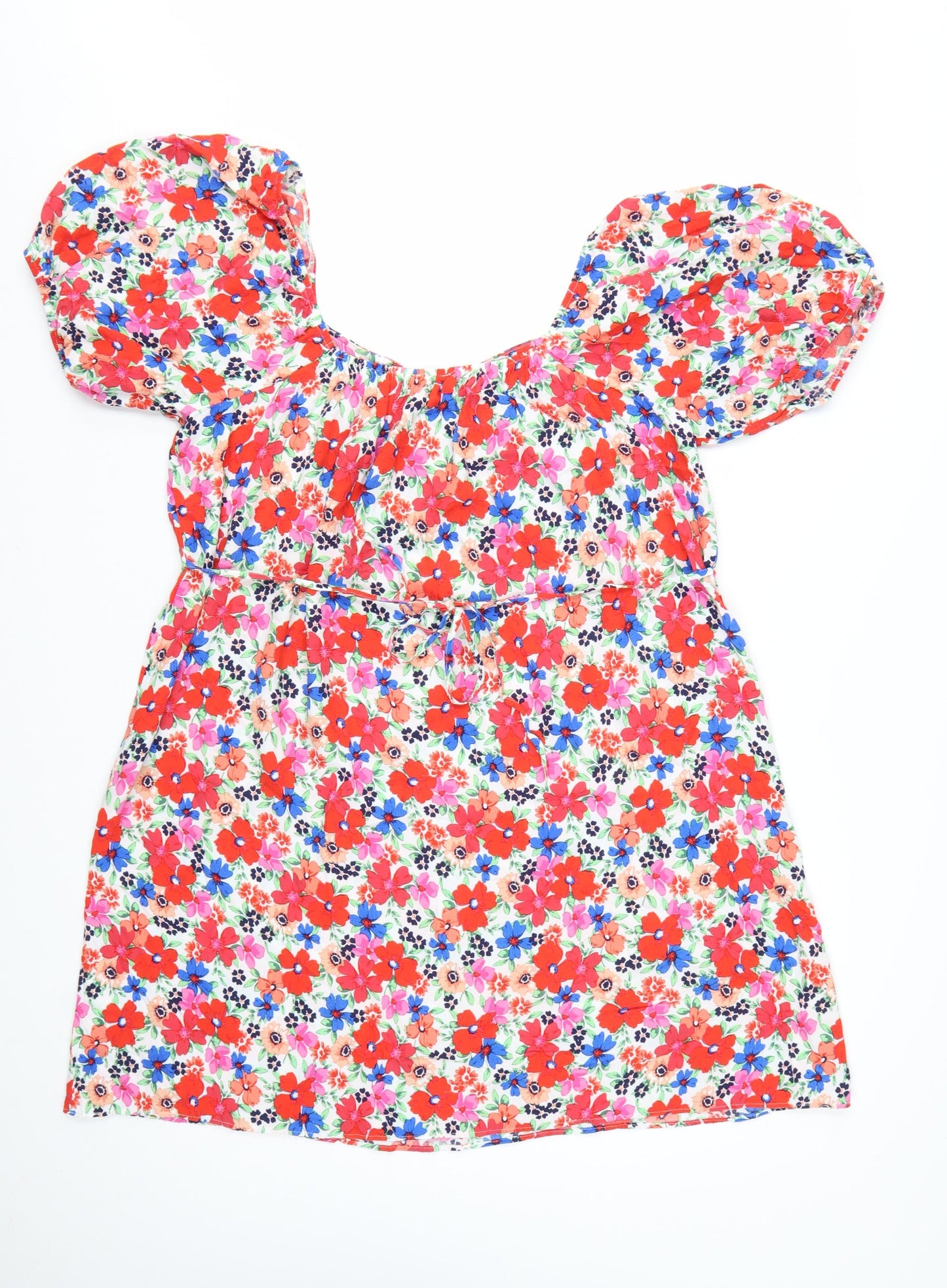 Papaya Women’s Multicoloured Floral Short Puff Sleeve A-Line Dress Size 16