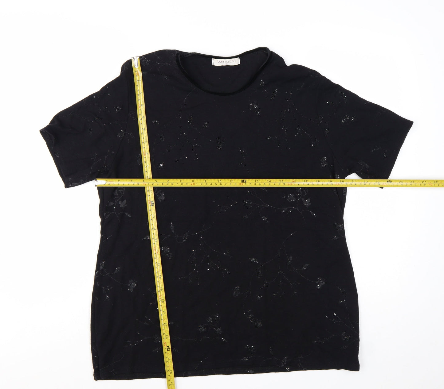 Bonmarché Women's Black Floral Glitter T-Shirt XL