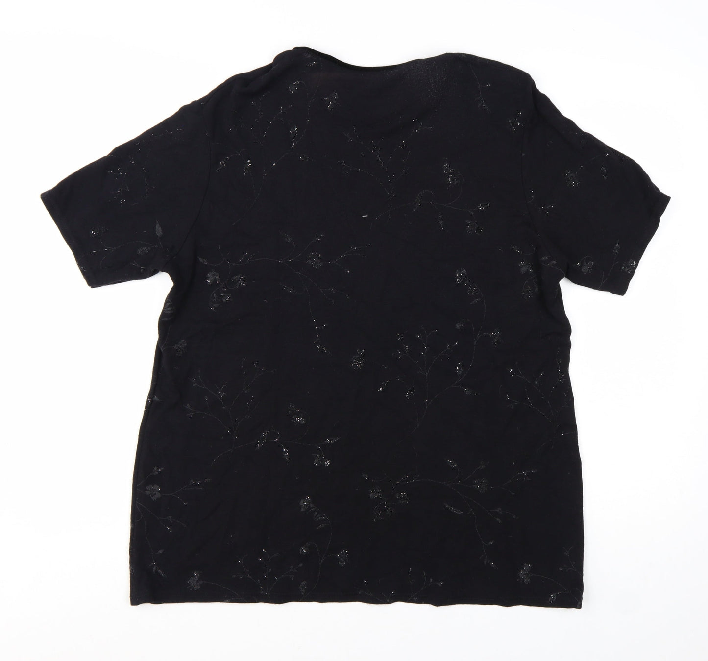 Bonmarché Women's Black Floral Glitter T-Shirt XL