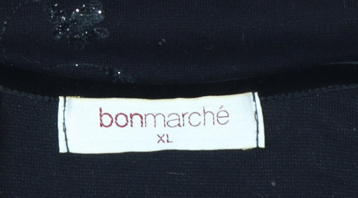 Bonmarché Women's Black Floral Glitter T-Shirt XL