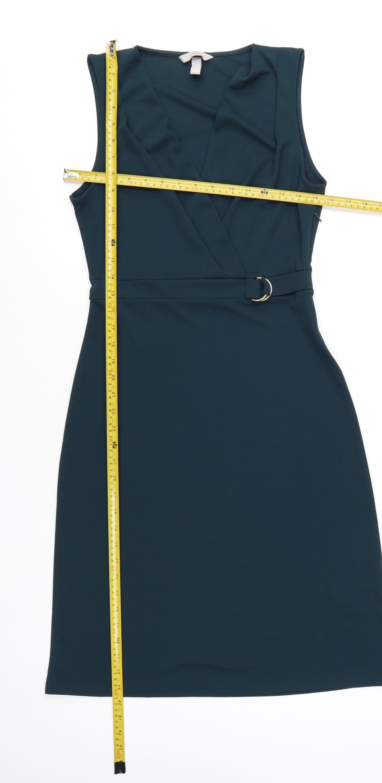 H&M Women Green Sleeveless Wrap Dress Belted Size S