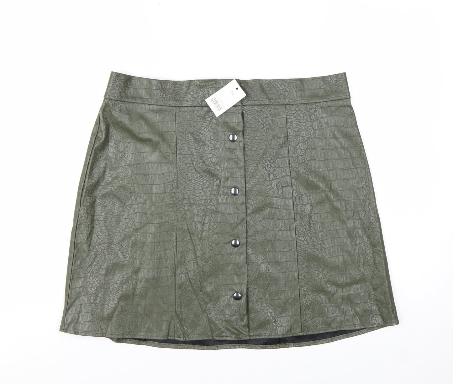 George Women's Green Faux Leather Croc Button Short Skirt Size 16