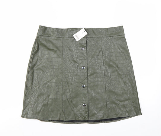 George Women's Green Faux Leather Croc Button Short Skirt Size 16