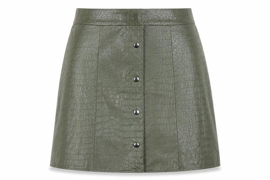 George Women's Green Faux Leather Croc Button Short Skirt Size 16