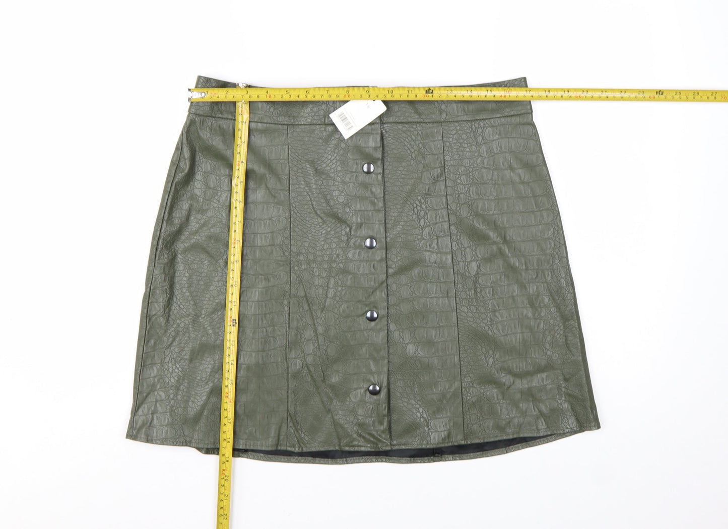 George Women's Green Faux Leather Croc Button Short Skirt Size 16