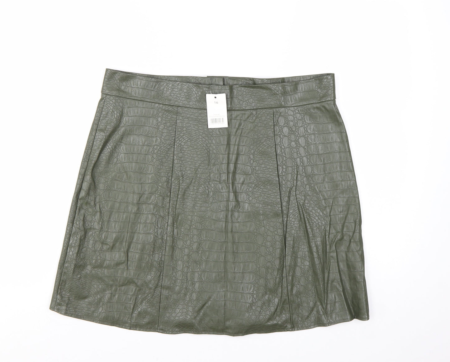 George Women's Green Faux Leather Croc Button Short Skirt Size 16