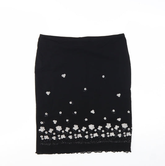 New Look Women Black Size 14 Embroidered Pencil Skirt