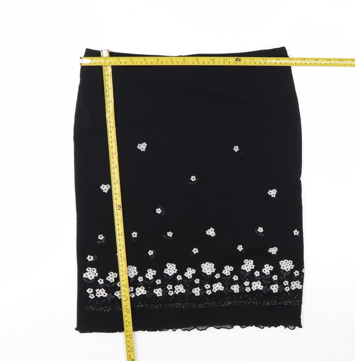 New Look Women Black Size 14 Embroidered Pencil Skirt