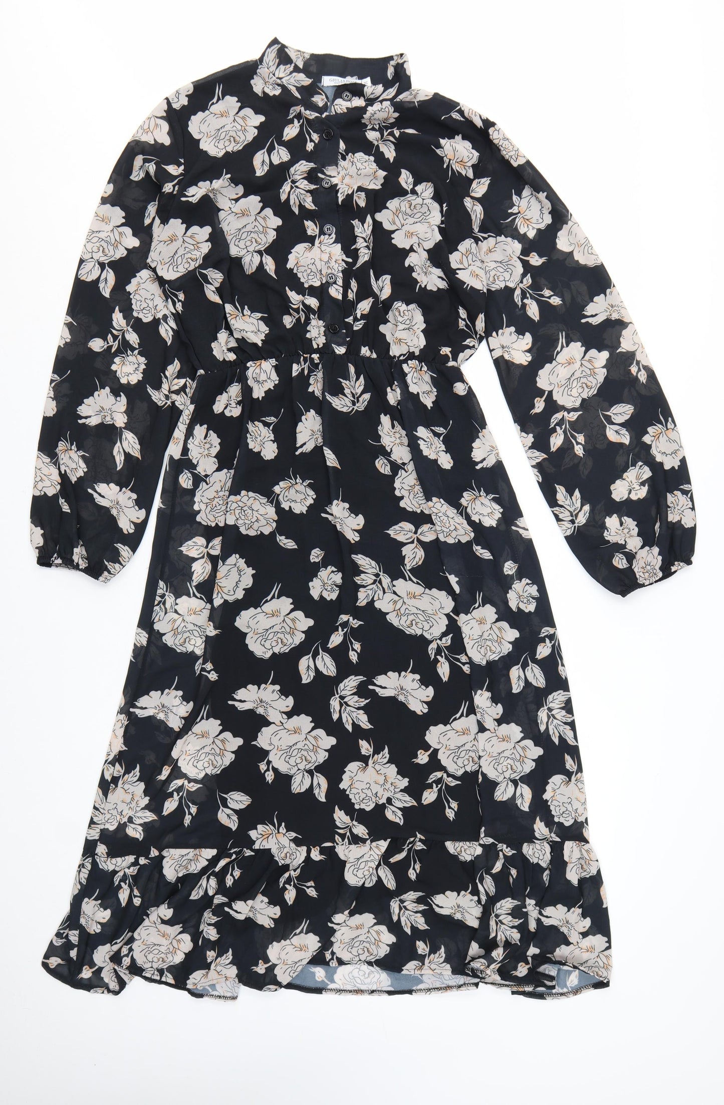 Giulia Rosi Womens Black Floral Midi Fit & Flare Dress M